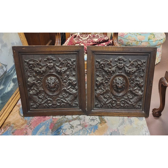 Brown Pair Antique Ornately Carved Lion Panels For Sale - Image 8 of 13
