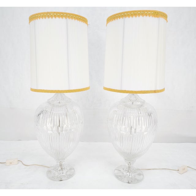 Pair of Large 14" Diameter Cut Glass Urn Vase Shape Table Lamps Stunning MINT For Sale - Image 6 of 10