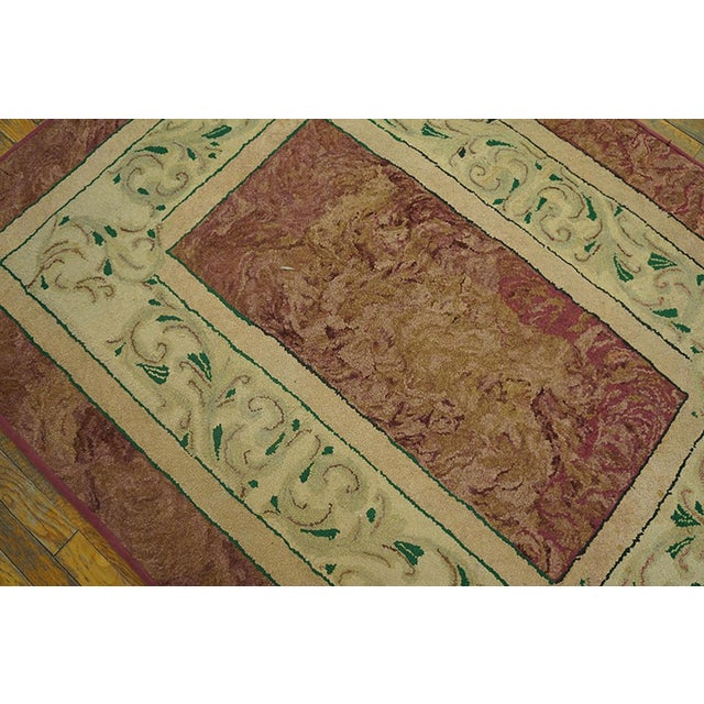 1930s Orange Salmon Medallion Folk Art Antique American Hooked Rug 4' 0" X 5' 5" Handknotted Wool Carpet For Sale - Image 4 of 4