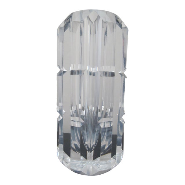 Orrefors Vintage Swedish Clear Faceted Crystal Glass 7" Tall Vase For Sale