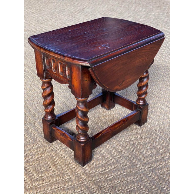 English Style Oak Drop Leaf Side Table For Sale - Image 12 of 13