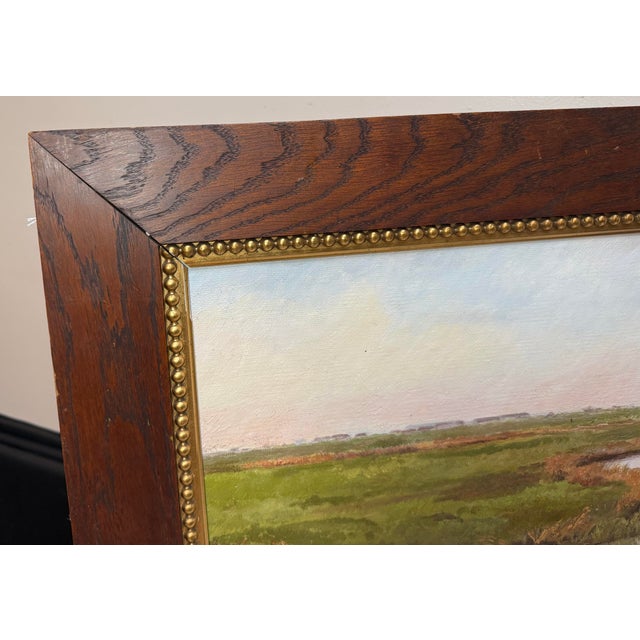 Antique 1895 Original Realistic Marsh Land Landscape 19th Century Oil Painting For Sale - Image 12 of 14
