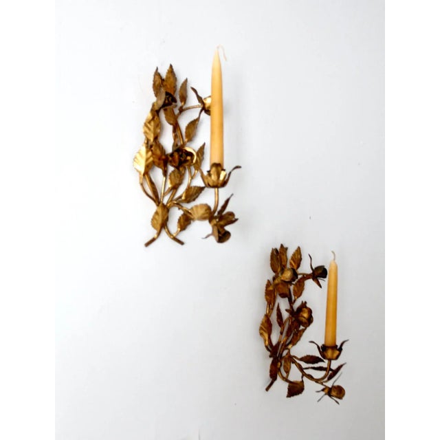 Vintage Gilded Candle Holder Sconces For Sale - Image 10 of 11
