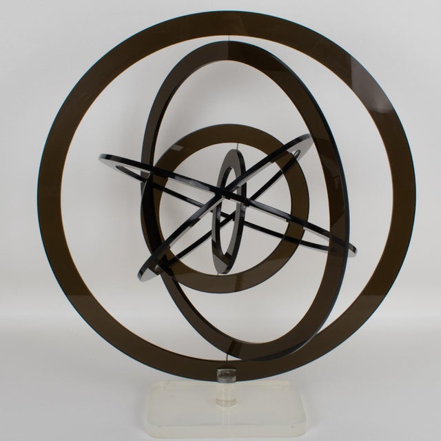 1970s Modernist Gray Lucite Kinetic Sculpture Celestial Orbit Astrolabe, Italy 1970s For Sale - Image 5 of 11