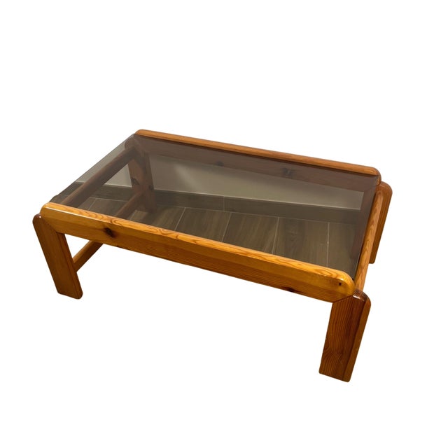 Coffee Table in Pine with Smoked Glass Top, 1970s For Sale - Image 11 of 18