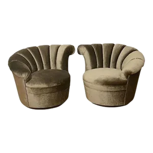 Kagan Style Channel Back Nautilus Swivel Chairs - A Pair