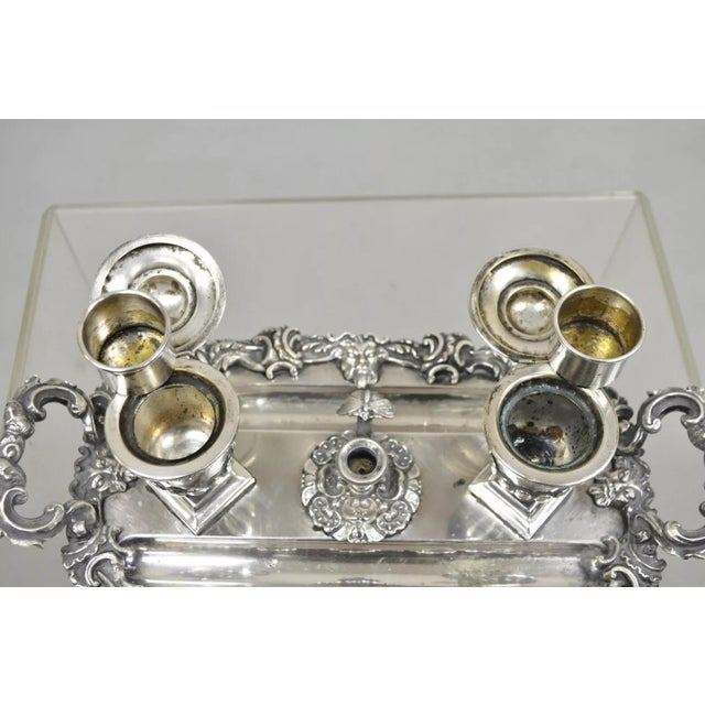 Vintage French Renaissance Silver Plated Figural Italian Inkstand Desk Inkwell For Sale - Image 10 of 12