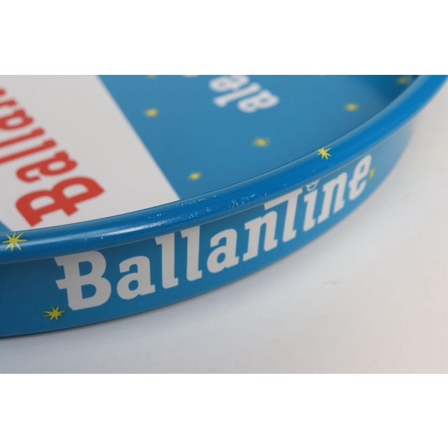 Vintage High Gloss Blue Enameled Metal Double-Sided Ballantine Beer Tray For Sale - Image 16 of 17