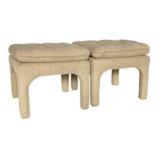 Vintage Upholstered Tuffted Parsons Ottomans-Pair For Sale