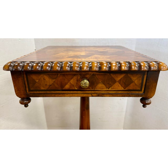 Wood Louis XV Style Marquetry Square Pedestal Table For Sale - Image 7 of 8