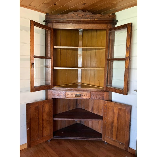 Late 19th Century Antique Oak 3 Piece Corner Cupboard For Sale In Cleveland - Image 6 of 9