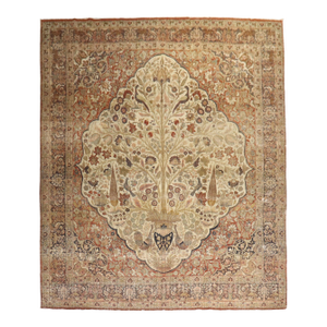 Antique Zabihi Collection Persian Tabriz Worn Rooster Motif Rug