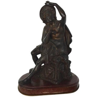 19th Century Signed Bronze Seated Man Figure For Sale