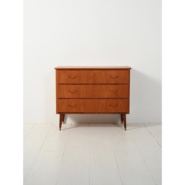 Brown Scandinavian Chest of Drawers in Teak and Mahogany with Brass Inserts, 1950s For Sale - Image 8 of 8