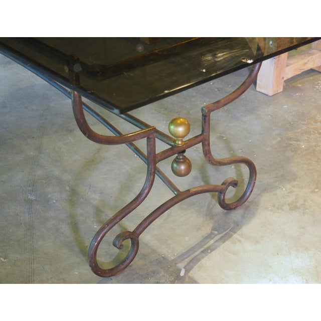 A French 1970s Wrought Iron and Brass Dining Table With Smoked Glass Top For Sale - Image 17 of 18