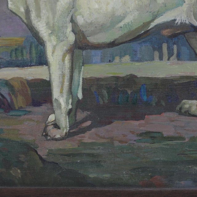 Vintage Oil Painting of a Hunting Hound Dog in Landscape Scene - Framed Art For Sale In New York - Image 6 of 11