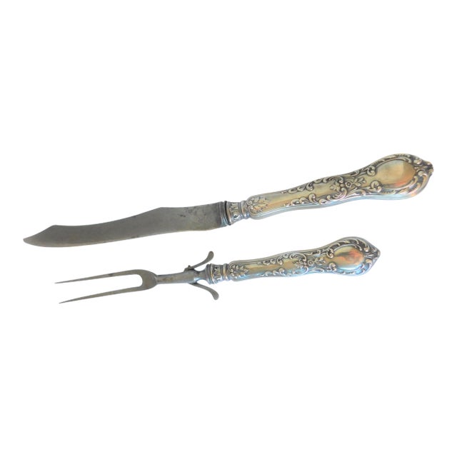 Vintage Preisner Sterling Silver Carving Knife & Fork Set- 2 Pieces For Sale