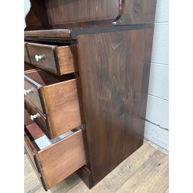 Vintage Ethan Allen Antiqued Pine Old Tavern CRP Dresser With Bookcase Hutch For Sale - Image 9 of 15