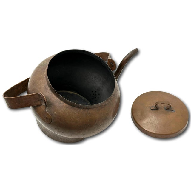 Large Unusual Antique French Arts & Crafts Hand Wrought Solid Copper Tea Kettle - Circa Early 1900s For Sale - Image 11 of 12