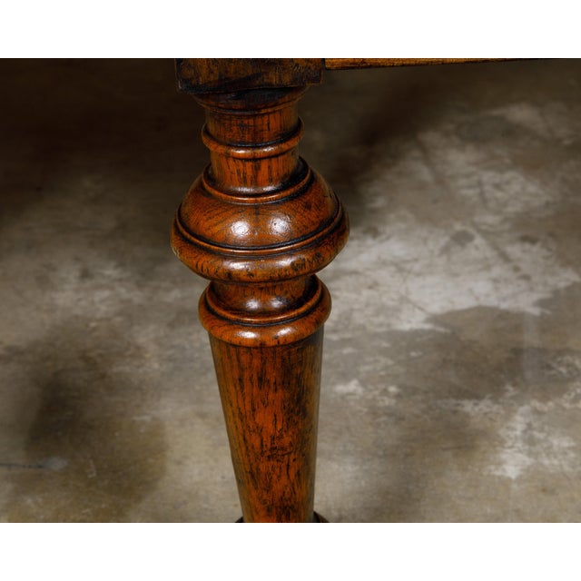Brown Pair of English 19th Century Oak Stools with Turned Legs and Custom Upholstery For Sale - Image 8 of 12
