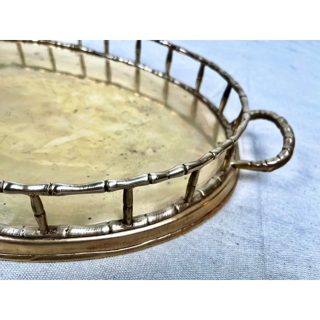 Vintage Faux Bamboo Brass Oval Tray For Sale In Tampa - Image 6 of 7