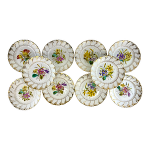 Antique German Porcelain Floral Plates in the Manner of Carl Tielsch - Set of 12