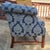 Mid 20th Century Mid-20th Century Blue Damask Camelback Settee Loveseat Petite Sofa Rolled Arms Nailhead Trim For Sale - Image 5 of 16