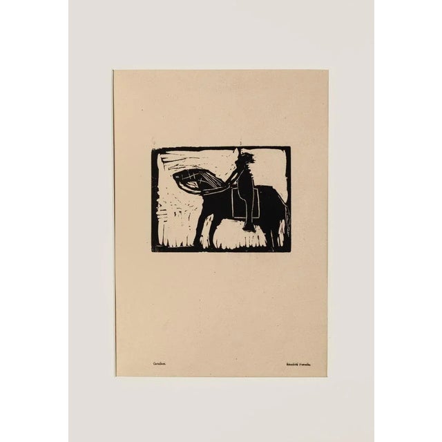 Knight is an original woodcut print realized by Amadore Porcella . The state of preservation of the artwork is very good....