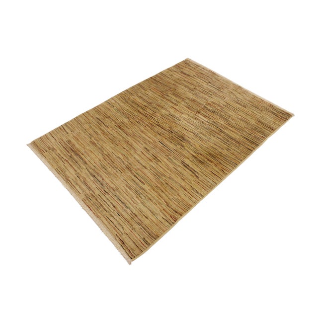 Abstract Modern Gabbeh Beige/Rust Wool Rug - 4'0'' X 5'9'' For Sale - Image 3 of 10