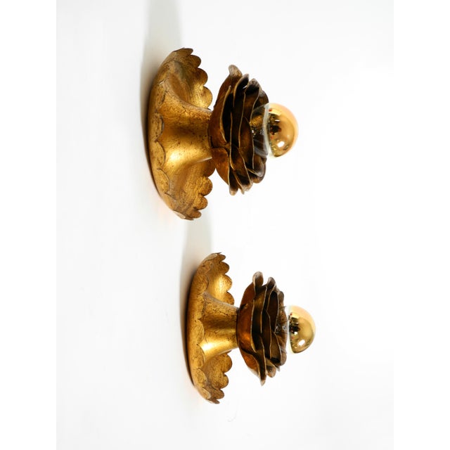 Gilt Water Lily Wall Lamps from Banci Firenze, Italy, 1960s, Set of 2 For Sale - Image 11 of 15