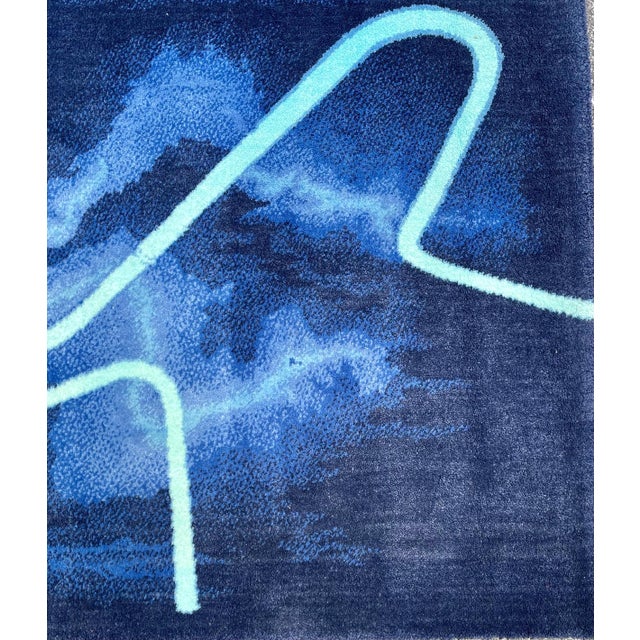 Textile Gun Gordillo, Scandinavian Abstract Wool Tapestry Rug Gun Gordillo Neon Electric Blue Color, c.1985 For Sale - Image 7 of 9