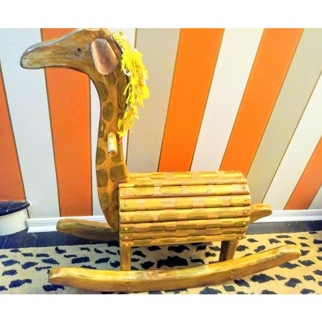 Vintage Wood Giraffe Handmade Children Rocking Horse Toy | Chairish