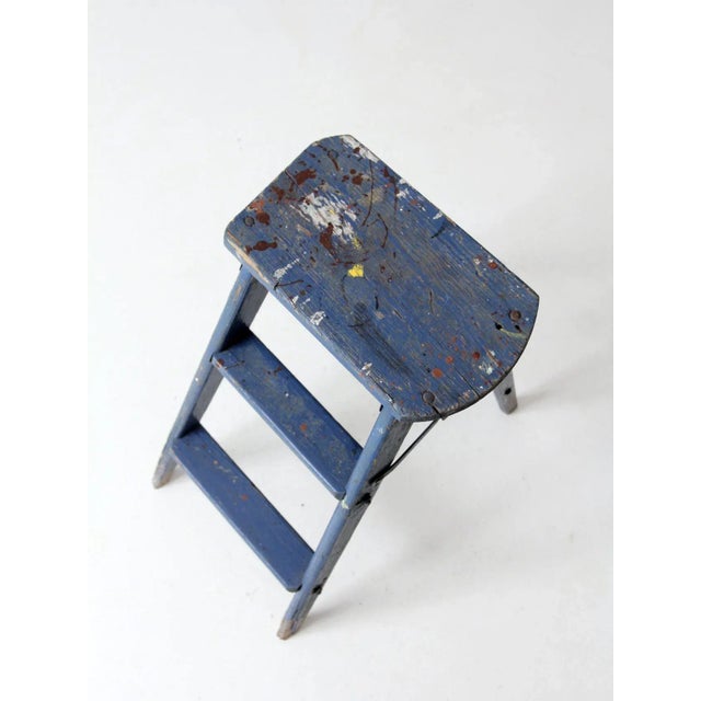 Early 20th Century Vintage Wooden Blue Step Stool For Sale - Image 5 of 10
