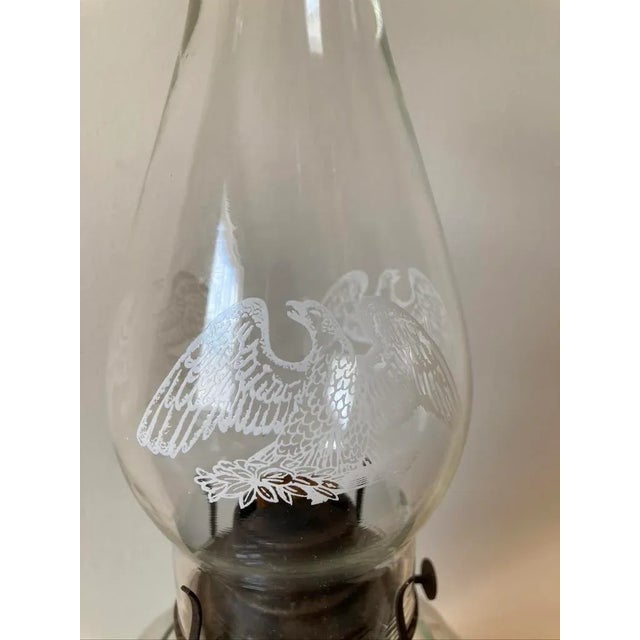 Antique Clear Glass Table Oil Lamp With American Eagle Design For Sale - Image 11 of 12
