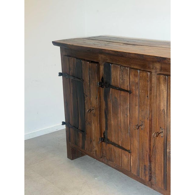 Large Brutalist Wood Sideboard with Hand-Forged Iron Hardware For Sale - Image 11 of 12