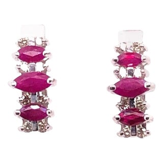 14 Karat White Gold Drop Earrings Freeform Ruby With Diamond Accents For Sale