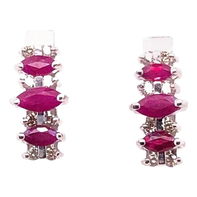 14 Karat White Gold Drop Earrings Freeform Ruby With Diamond Accents For Sale