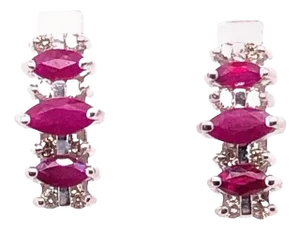 14 Karat White Gold Drop Earrings Freeform Ruby With Diamond Accents