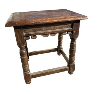 1930s Antique Oak Jacobean Style Stool For Sale