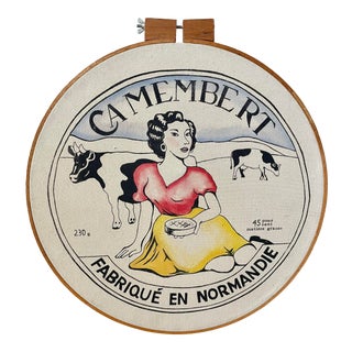 Vintage Mid 20th Century French Camembert Advertisement Sign For Sale