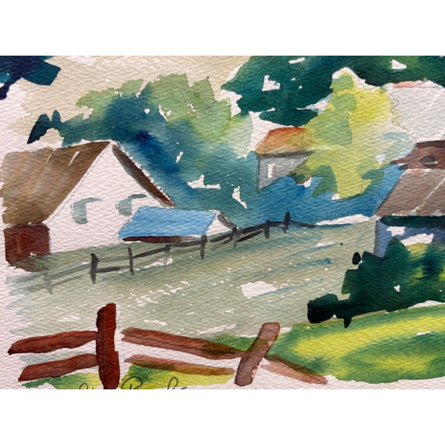 1980s Vintage Signed Impressionist Thomas Meek Watercolor Landscape, Framed Pastoral Village Scene, 1981 For Sale - Image 5 of 8