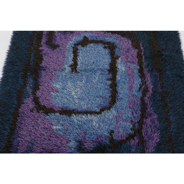 Rug & Kilim Vintage Swedish Rya Rug, Blue With Scandinavian Abstract Patterns - Rug & Kilim For Sale - Image 4 of 8