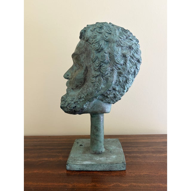 Metal 20th Century Grand Tour Neoclassical Bronze Verdigris Bust of Plato on Stand For Sale - Image 7 of 10