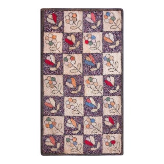 1930s Multicolor Floral Folk Art Antique American Hooked Rug 2'5" X 4'2" Handknotted Wool Carpet For Sale
