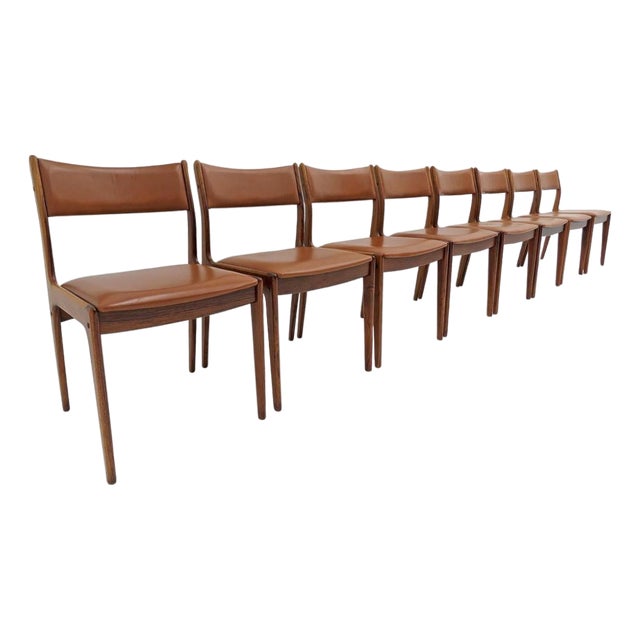 Set of 8 Danish Modern, Palisander & Leatherette, Dining Chairs, 1960 For Sale