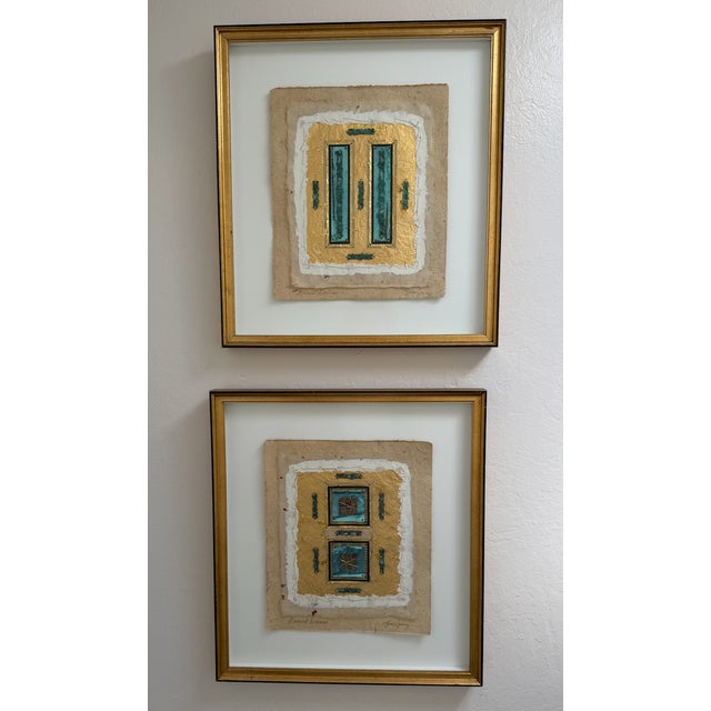 Design Plus Gallery presents a Pair of Framed Mixed Media Abstract Works by Kara Young. Each composition is arranged on...