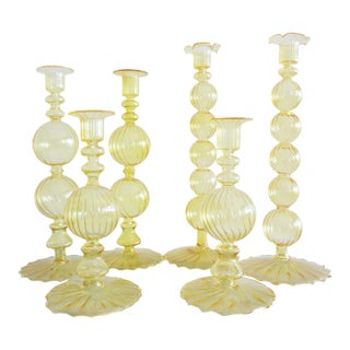 Mid 20th Century Venetian Blown Glass Candle Holders - Set of 6 For Sale