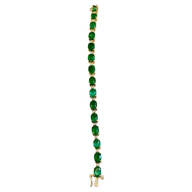22 Carat Natural Brazilian Emerald & Diamond Tennis Bracelet 14 Kt Yellow Gold For Sale - Image 15 of 18