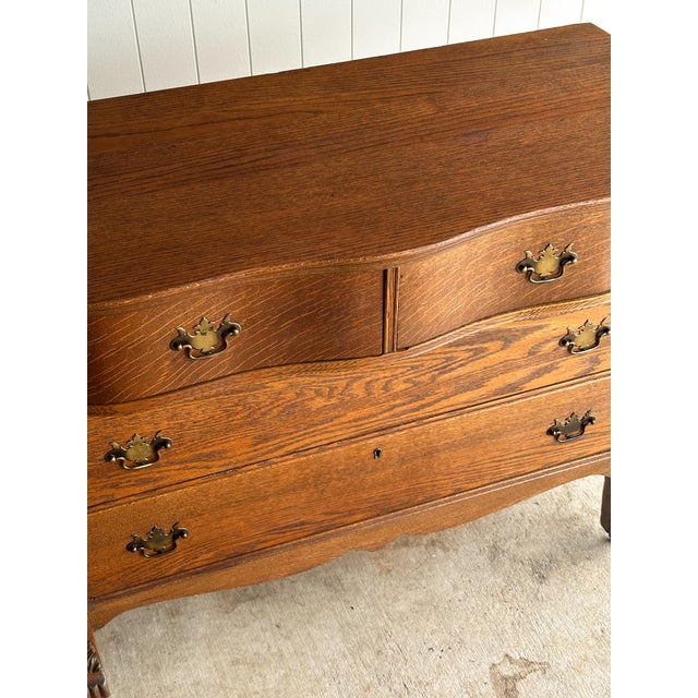 Antique Oak Serpentine Chest With Original Casters and Brass Hardware For Sale - Image 12 of 17