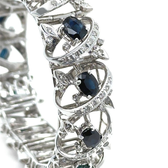 Silver 14ct White Gold Sapphire and Diamond Cluster Bracelet 11.45ct 48.29g For Sale - Image 8 of 12